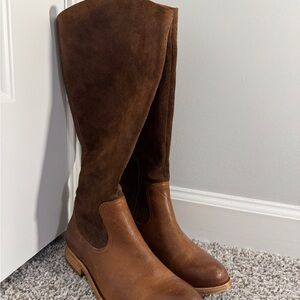 Kork-Ease Rue tall boots in brown leather and suede